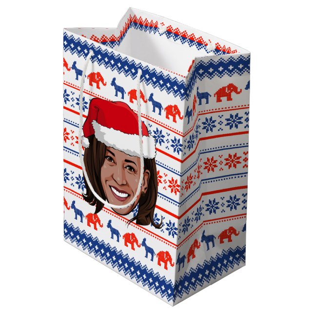 Kamala Harris Christmas Medium Gift Bag (Back Angled)