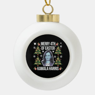 Kamala Harris Christmas Santa Merry 4th Of Easter Ceramic Ball Christmas Ornament