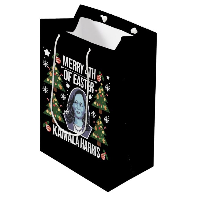 Kamala Harris Christmas Santa Merry 4th Of Easter Medium Gift Bag (Front Angled)