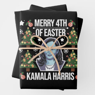 Kamala Harris Christmas Santa Merry 4th Of Easter Wrapping Paper Sheet