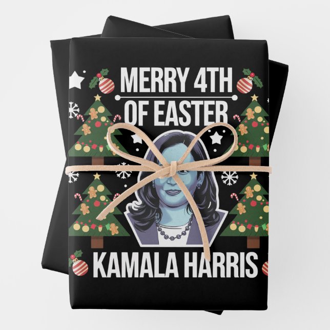 Kamala Harris Christmas Santa Merry 4th Of Easter Wrapping Paper Sheet (In situ)