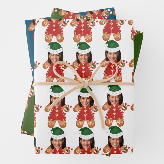 Kamala Harris Custom Face Photo Gingerbread Woman  Wrapping Paper Sheet (In situ)