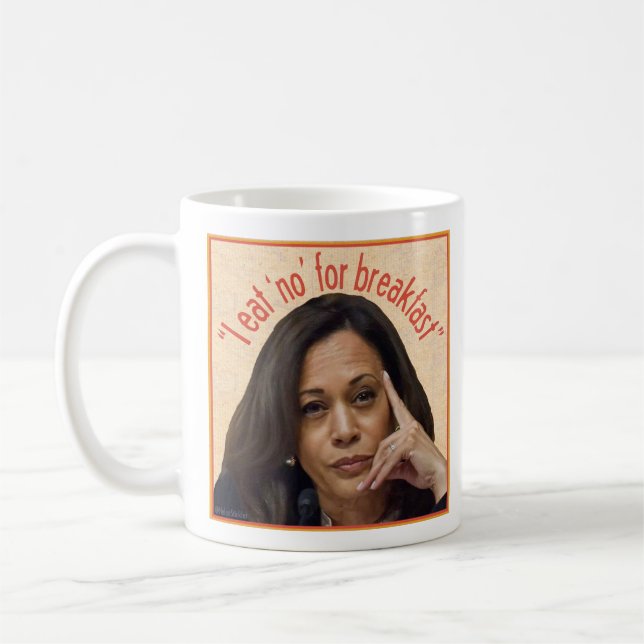Kamala Harris eats NO for breakfast mug (Left)