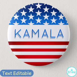 Kamala Harris Election USA Flag Modern Custom Text 6 Cm Round Badge