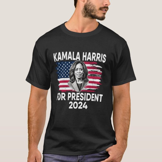 Kamala Harris For President 2024 American Flag Dem T-Shirt (Front)