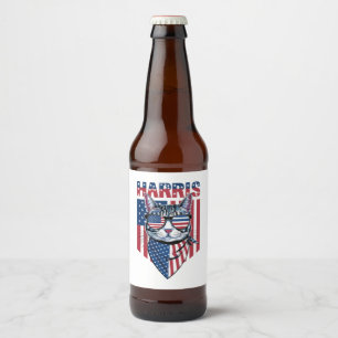 Kamala Harris for President 2024 Funny Cat  Beer Bottle Label