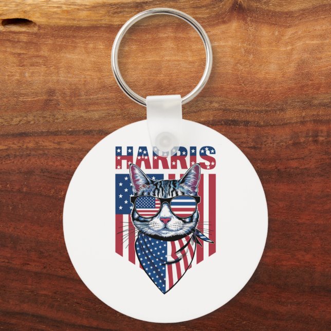 Kamala Harris for President 2024 Funny Cat  Key Ring (Front)