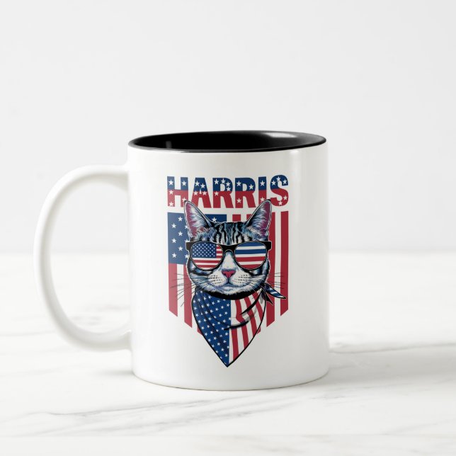 Kamala Harris for President 2024 Funny Cat  Two-Tone Coffee Mug (Left)