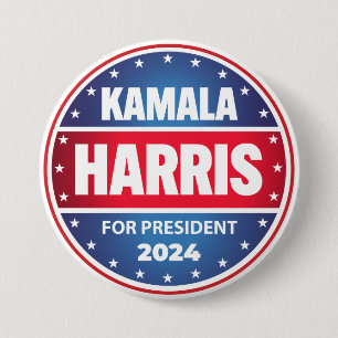 Kamala Harris For President 2024 Stars Blue Red 7.5 Cm Round Badge