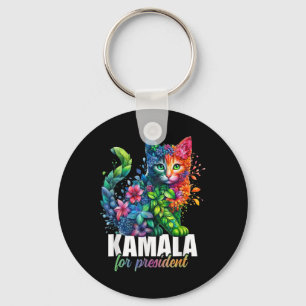 Kamala Harris For President Cute Cat Floral Femini Key Ring