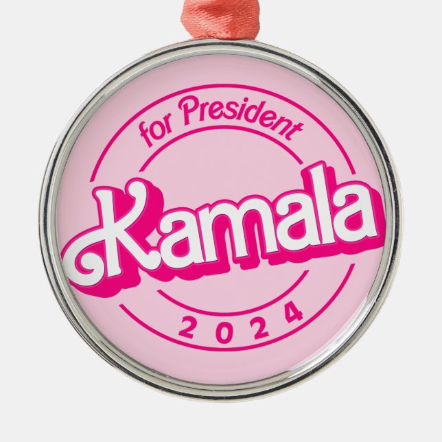 Kamala Harris for President in Pink Metal Tree Decoration (Front)