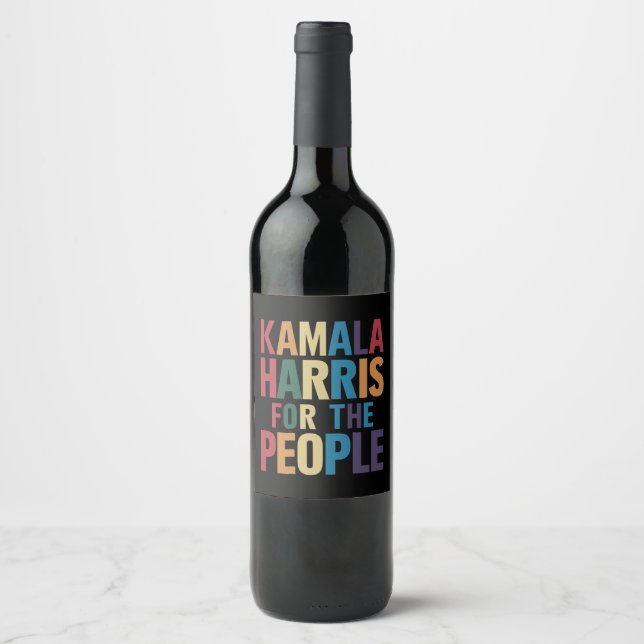 Kamala Harris For President LGBT Gay Pride Rainbow Wine Label (Front)