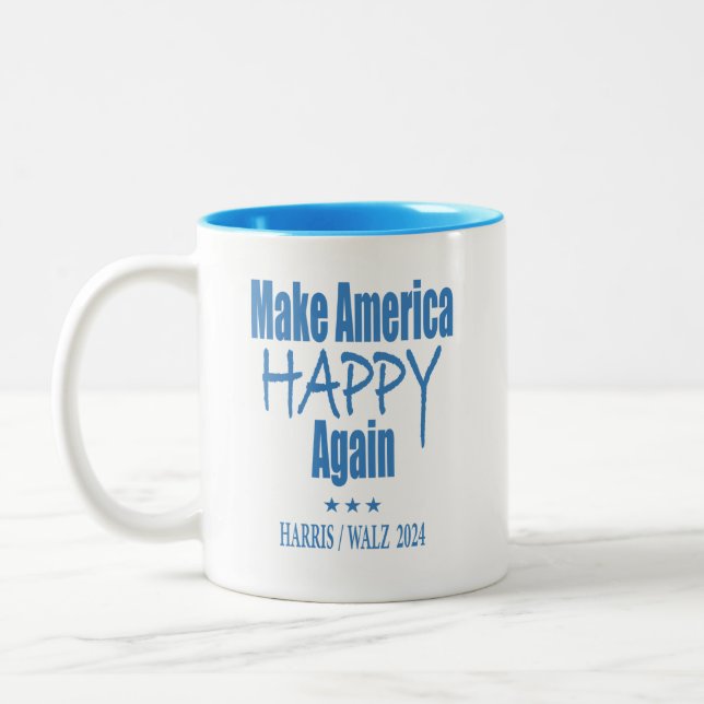 Kamala Harris For the People - Make America Happy Two-Tone Coffee Mug (Left)