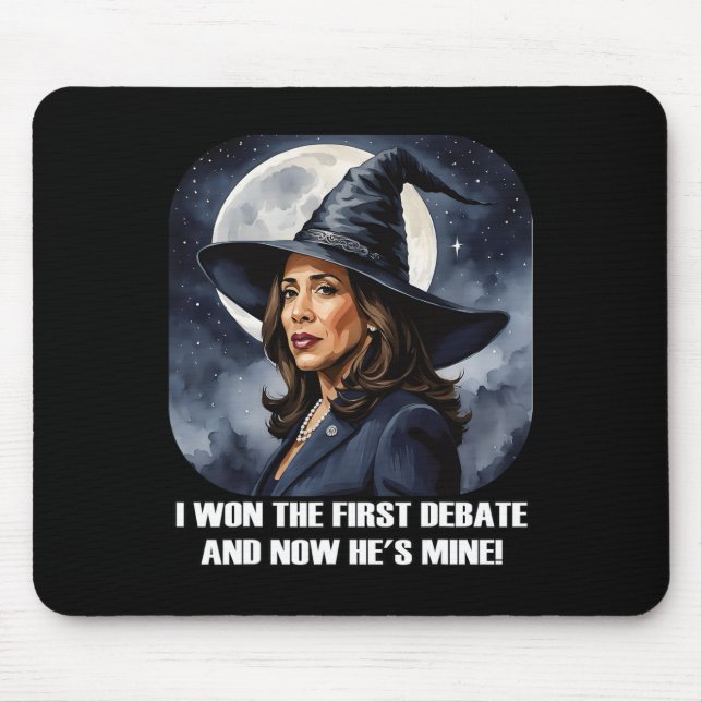 Kamala Harris Funny Debate Election 2024 Won Witch Mouse Mat (Front)