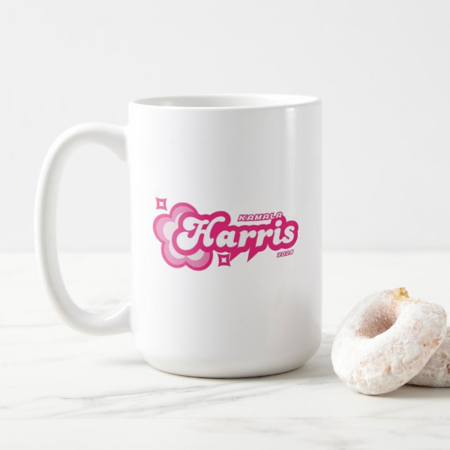 Kamala Harris Girly Pink Stars Hearts President Coffee Mug (With Donut)