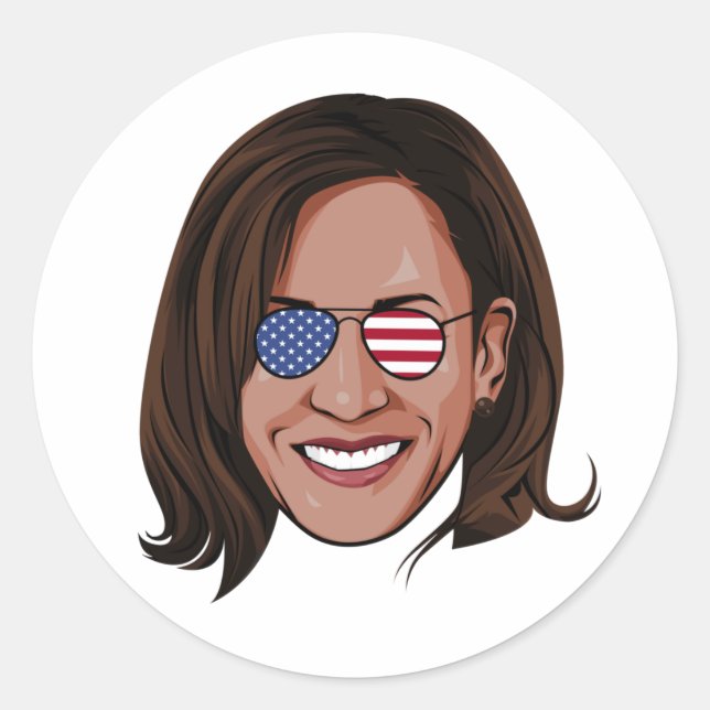 Kamala Harris - Head with Aviators Patriotic Classic Round Sticker (Front)