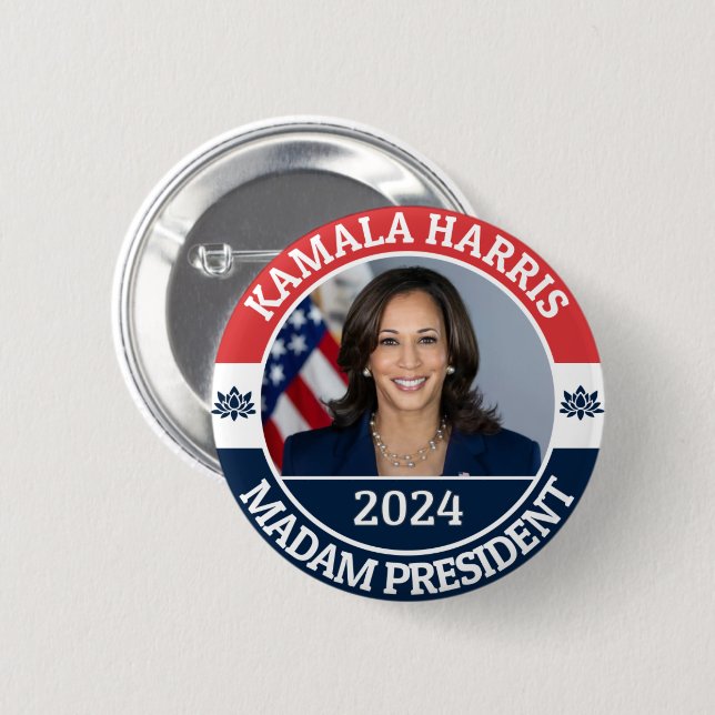 KAMALA HARRIS MADAM PRESIDENT 6 CM ROUND BADGE (Front & Back)