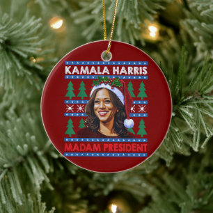 Kamala Harris Madam President Christmas Santa Hat  Ceramic Tree Decoration