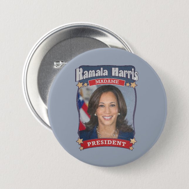 Kamala Harris Madame President Card 7.5 Cm Round Badge (Front & Back)