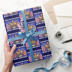 Kamala Harris Merry Christmas Blue Wrapping Paper