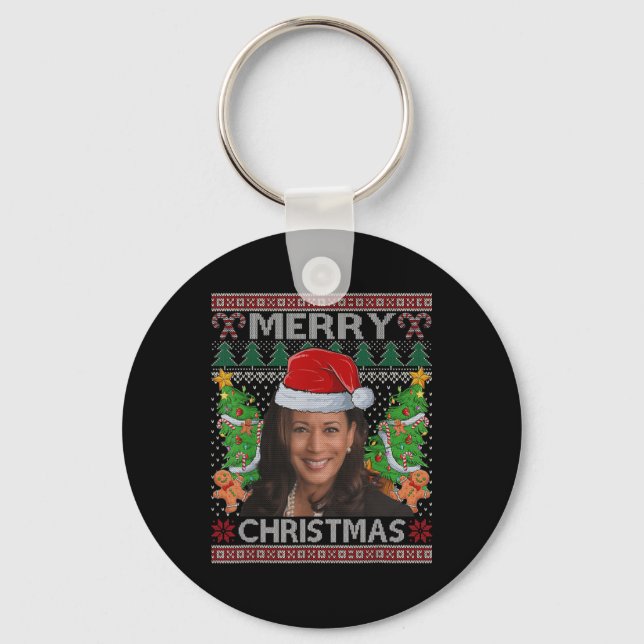 Kamala Harris Merry Christmas Women's Ugly Christm Key Ring (Front)