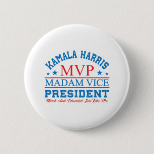 Kamala Harris Mvp Madam Vice President Black And E 6 Cm Round Badge