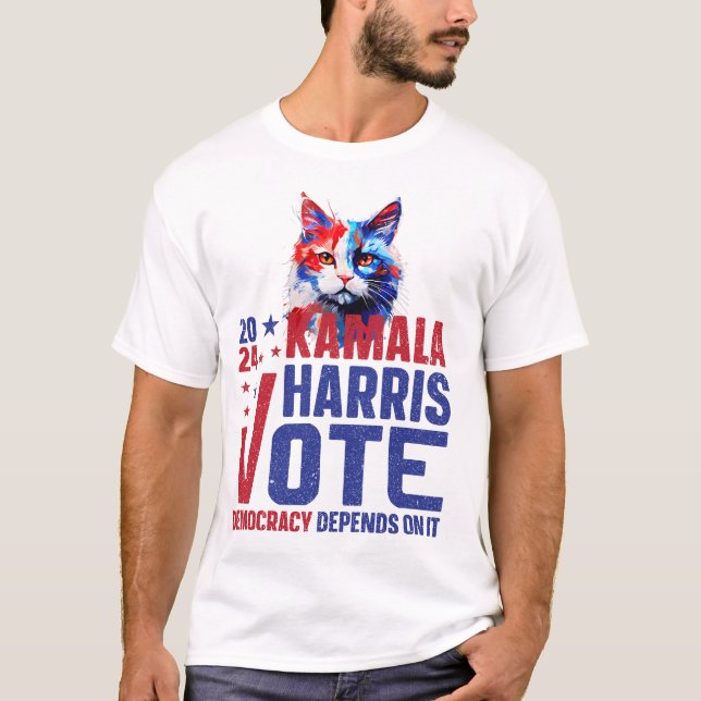 Kamala Harris Patriotic Cat T-Shirt (Front)