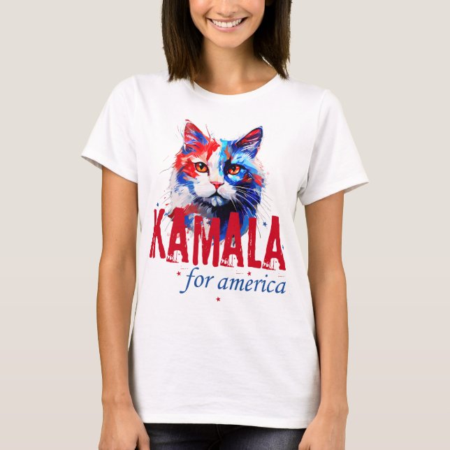 Kamala Harris Patriotic Cat T-Shirt (Front)