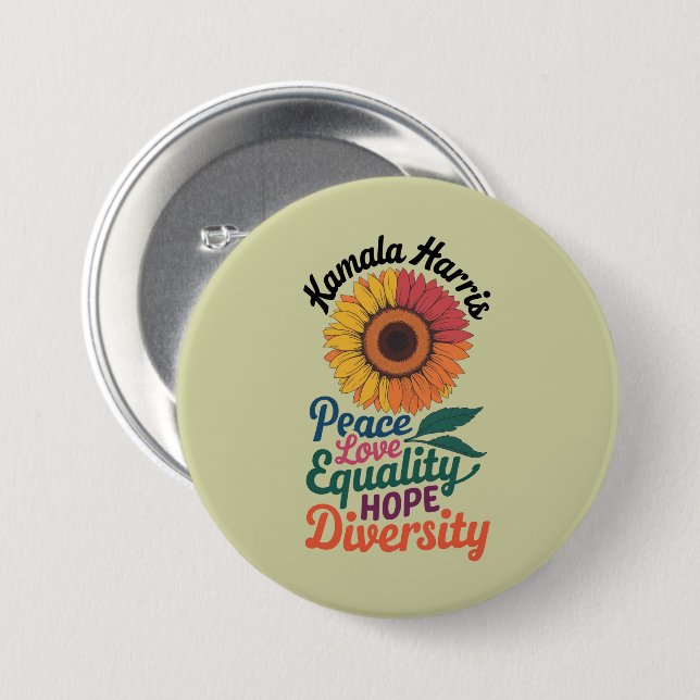 Kamala Harris Peace Love Equality Hope Diversity 7.5 Cm Round Badge (Front & Back)