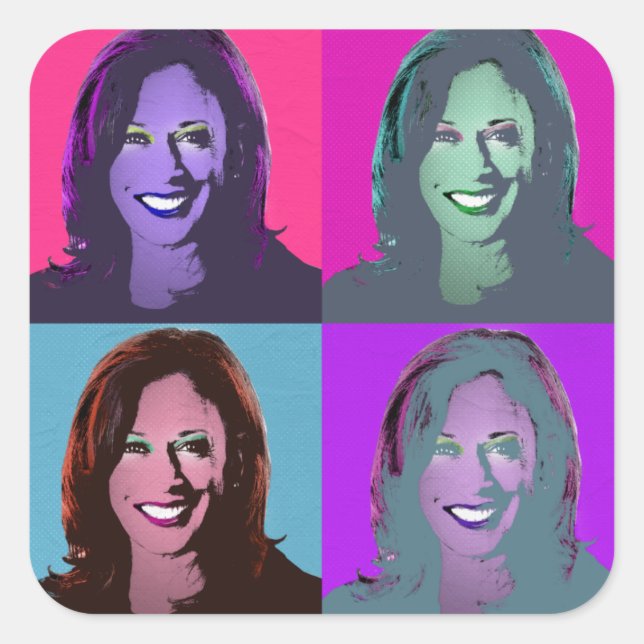 Kamala Harris Pop Art (Pink, Magenta, Blue, Purple Square Sticker (Front)