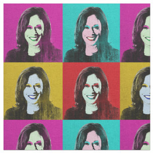 Kamala Harris Pop Art (Pink, Teal, Gold, Red) Fabric