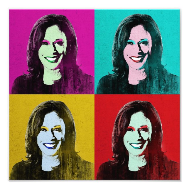 Kamala Harris Pop Art (Pink, Teal, Gold, Red) Photo Print (Front)
