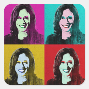 Kamala Harris Pop Art (Pink, Teal, Gold, Red) Square Sticker