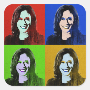 Kamala Harris Pop Art (Red, Blue, Green, Yellow) Square Sticker