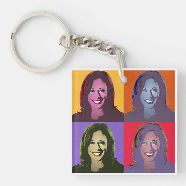 Kamala Harris Pop Art (Yellow, Orange, Purple, Red Key Ring (Front)