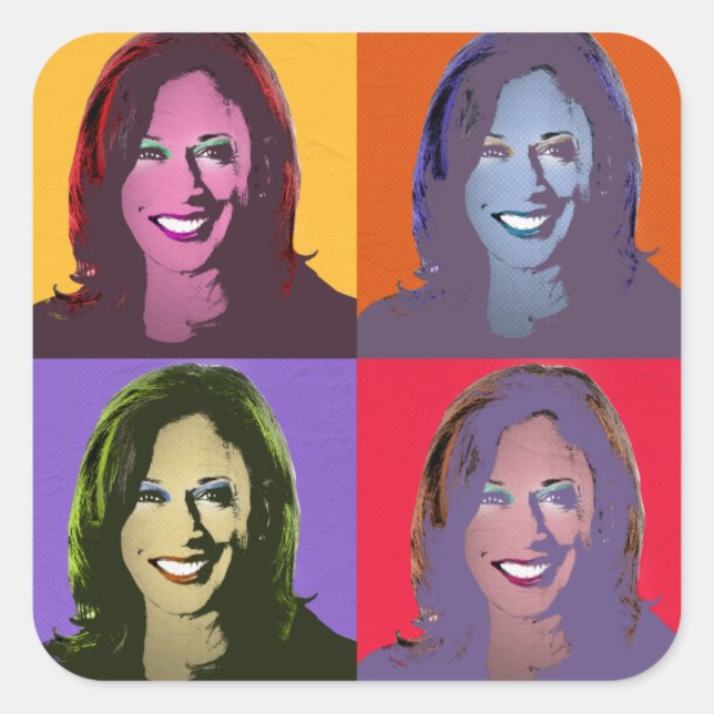 Kamala Harris Pop Art (Yellow, Orange, Purple, Red Square Sticker (Front)