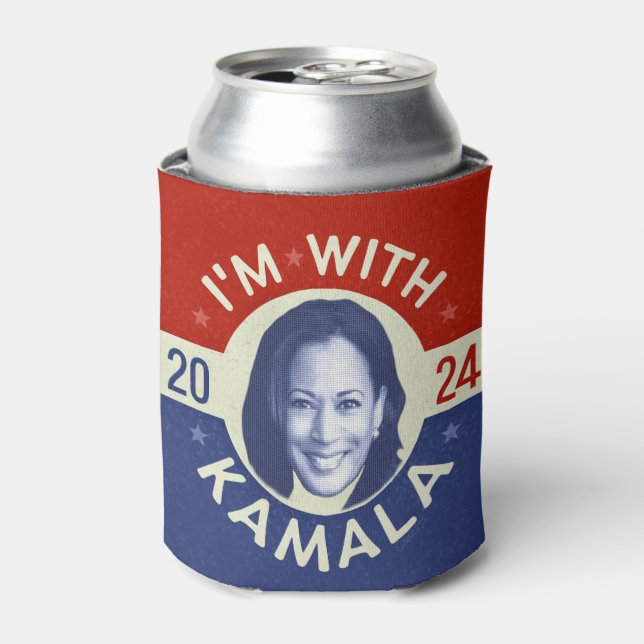 Kamala Harris President 2024 Democrat Photo Retro Can Cooler (Can Front)