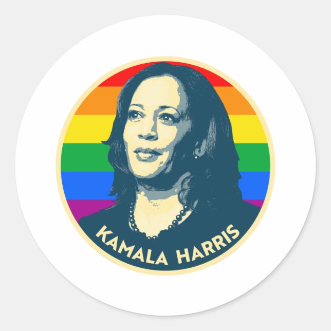 KAMALA HARRIS PRIDE BADGE CLASSIC ROUND STICKER (Front)
