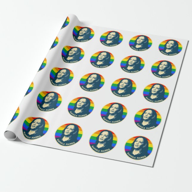 KAMALA HARRIS PRIDE BADGE WRAPPING PAPER (Unrolled)