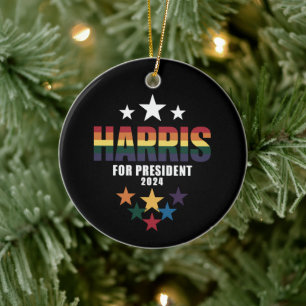 Kamala Harris Rainbow Gay Pride LGBT Election 2024 Ceramic Tree Decoration