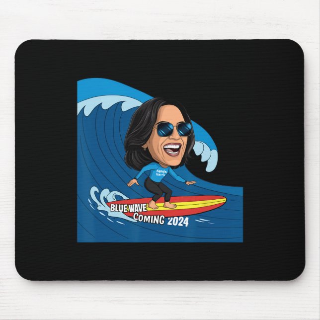 Kamala Harris Riding Surfboard On A Blue Wave  Mouse Mat (Front)