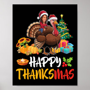 Kamala Harris Santa Claus Riding Turkey Happy Than Poster