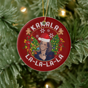 Kamala Harris Santa Hat Christmas Ceramic Tree Decoration