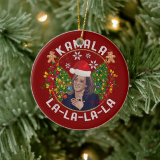 Kamala Harris Santa Hat Christmas Ceramic Tree Decoration
