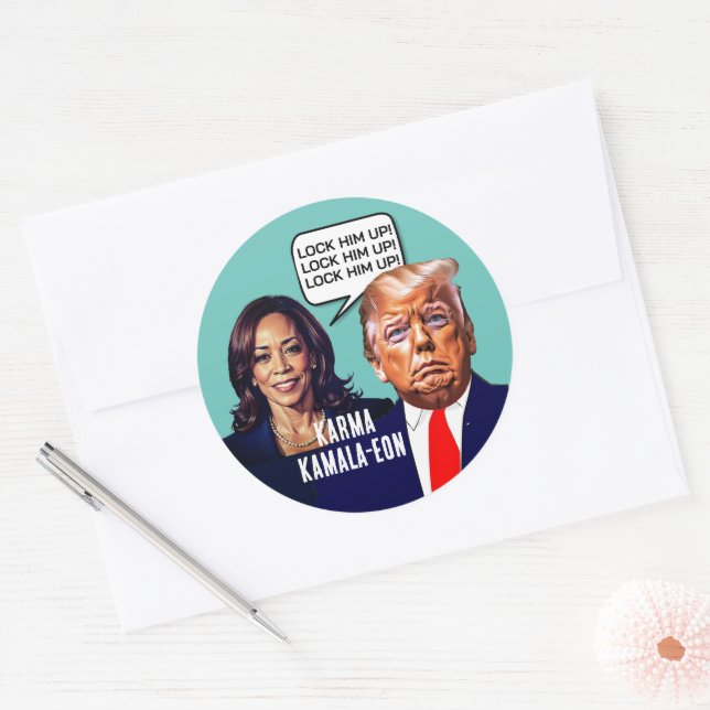 Kamala Harris Says Lock Trump Up Classic Round Sticker (Envelope)