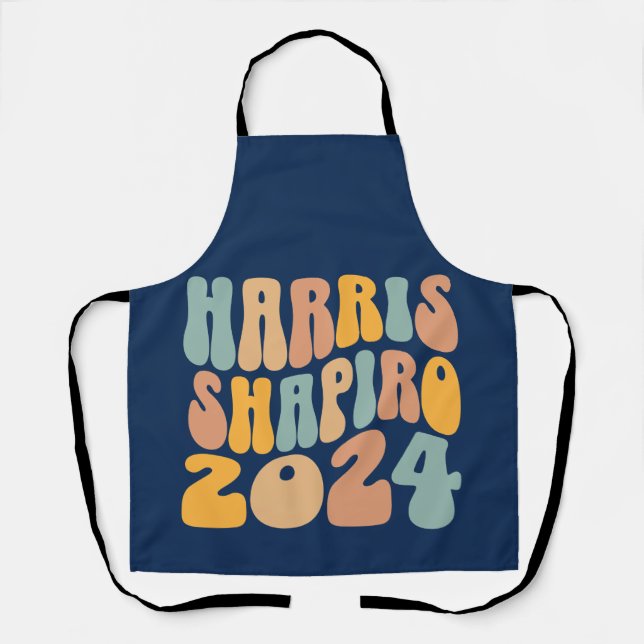 Kamala Harris Shapiro Wavy Text Retro Trendy Apron (Front)