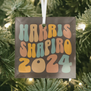 Kamala Harris Shapiro Wavy Text Retro Trendy Glass Tree Decoration