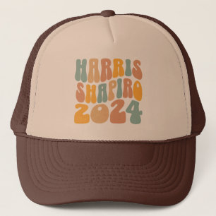 Kamala Harris Shapiro Wavy Text Retro Trendy Trucker Hat