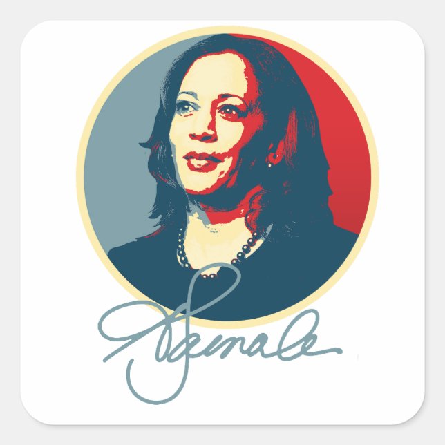 Kamala Harris Signature Portrait Square Sticker (Front)