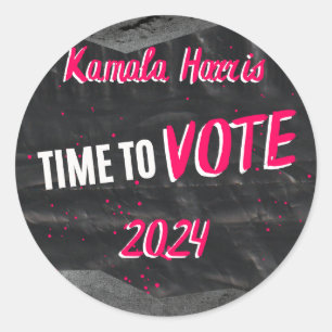 Kamala Harris Sticker. Dark with pink font. Classic Round Sticker